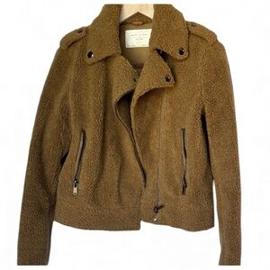 Zara Tan Teddy Jacket with Zippered Pockets medium